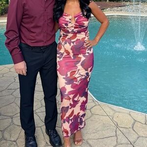 Selfie Leslie Strapless Floral Dress - Pink and Purple